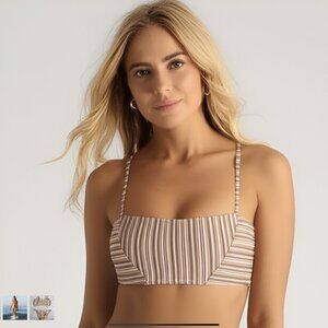 Ellejay Lauren Bandeau Swim Bikini Top Striped Orange Brown Small Medium NWT